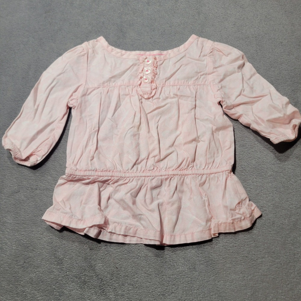Genuine Kids Blouse Girls 2T Pink White Ikat Peplum Long Sleeve Cotton‎ Top